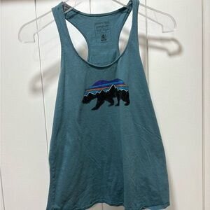 Patagonia Fitz Roy Bear Organic Cotton Tank Top Womens XS Tasmanian Teal EUC